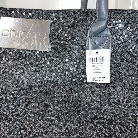 New with details Chico’s Sequin handbag Tote, Gray with Red Interior - Picture 9 of 13